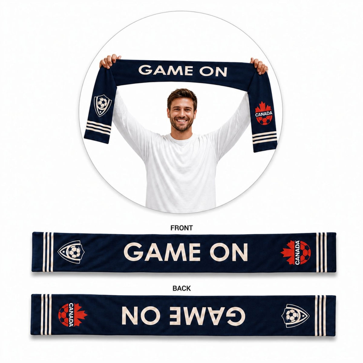 Sublimated Soccer Football Stadium Scarves, 6x60, Sublimated edge to edge 2 sides (Made in Canada)
