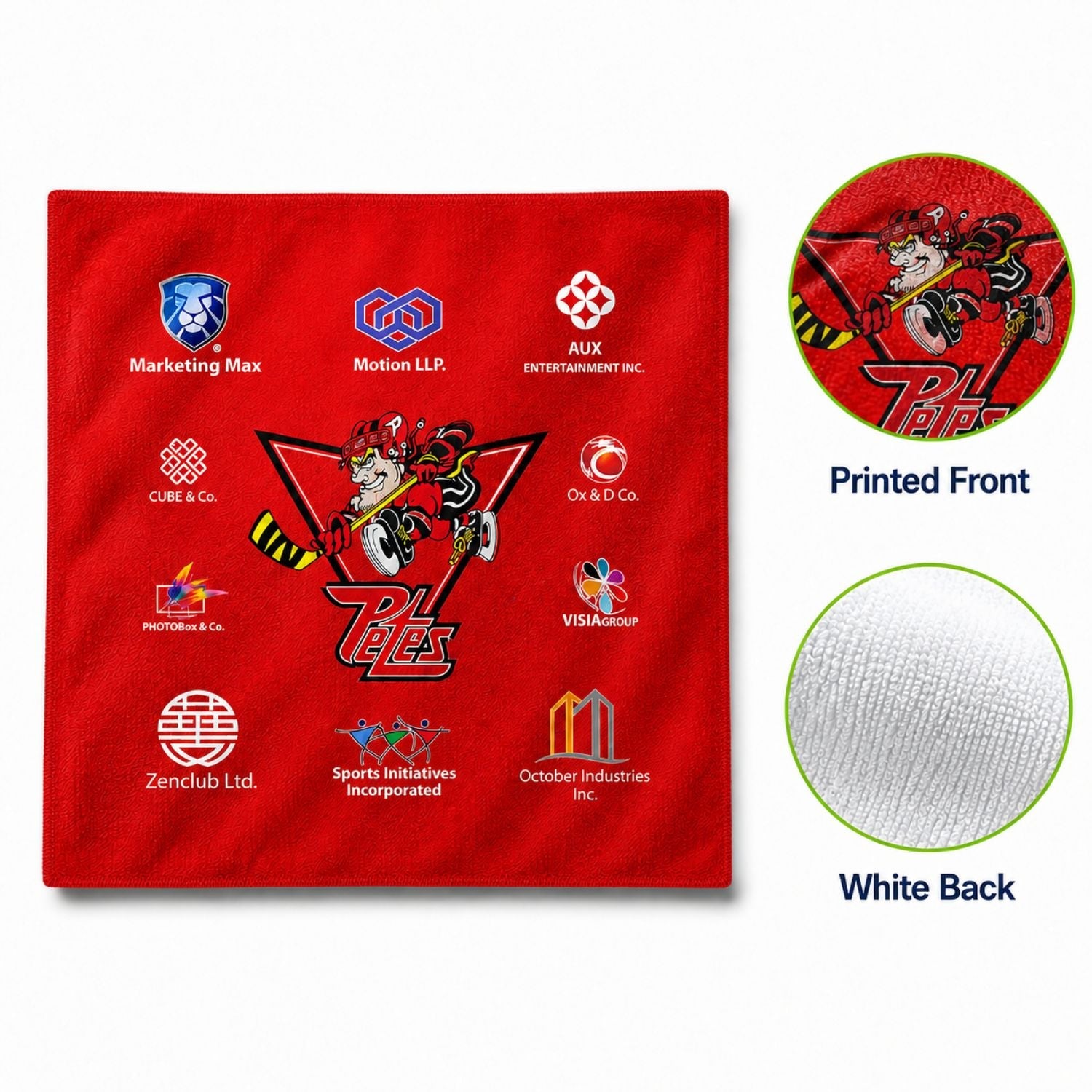 Full Bleed Sublimated Microfiber Rally Towel, 12x12 Sublimated Edge to Edge 1 side