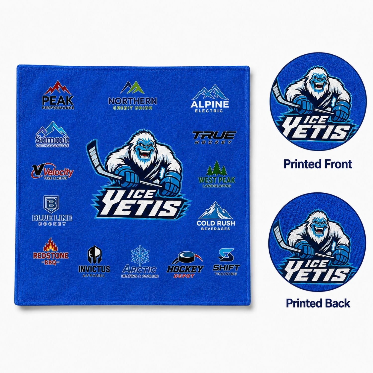 Colored Microfiber Dri-Lite Terry Fan, Cheering, Skate Towel, 12x12 Sublimated Edge to Edge 2 sides