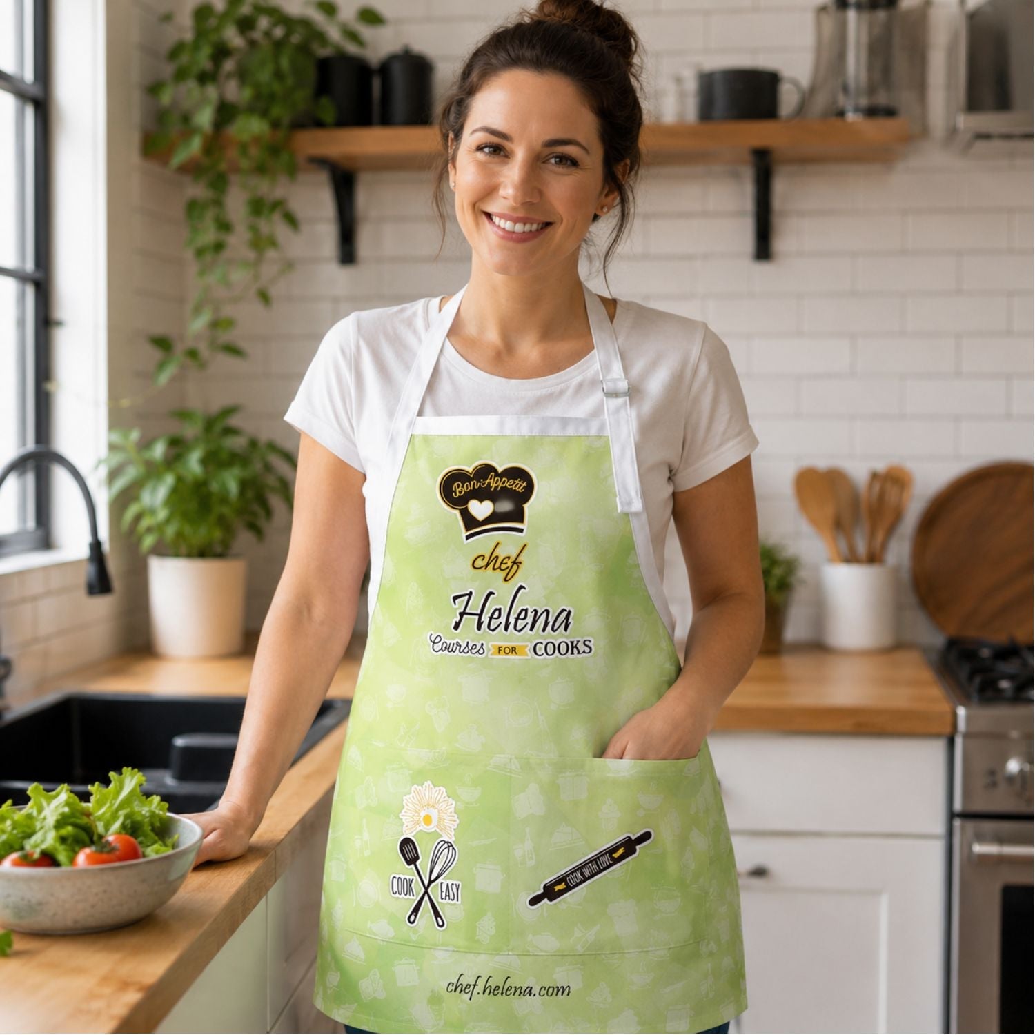 Domestic made Bib Apron, 25x28, 2 Pockets, Adjustable Neck, Sublimated, White or Stock Colored Ties