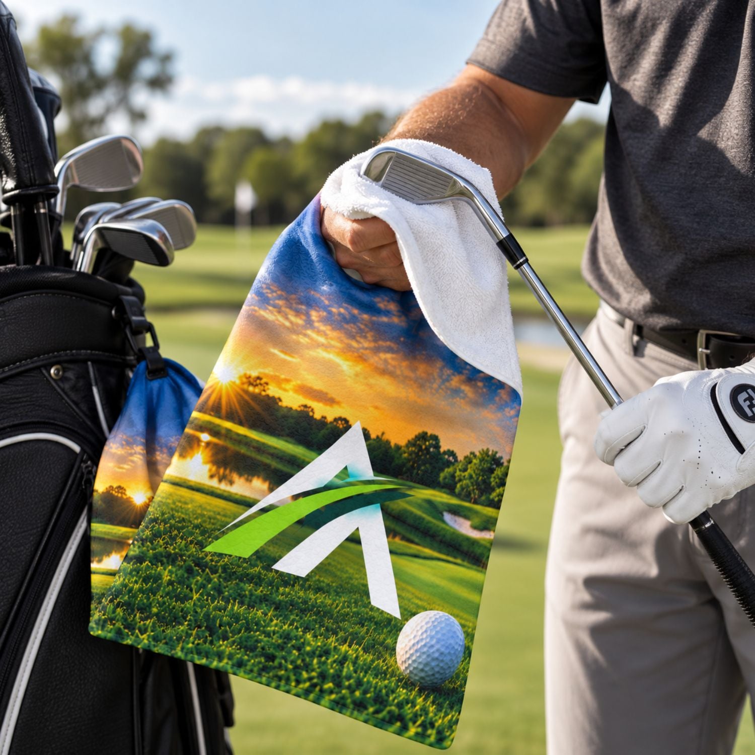 Oversized Golf Towel in Microfiber Dri-Lite Terry, 20x40, with Black Swivel Hook, Sublimated 1 side