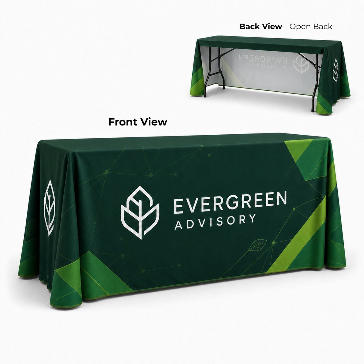 Sublimated Table Cloth for 6' Table, Drape Style, 3 sided, Open Back