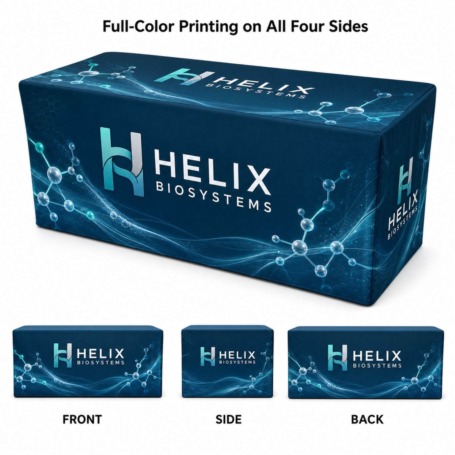 Sublimated Box Style Fitted Tablecloth for 6' Table, 4 sided, Closed Back