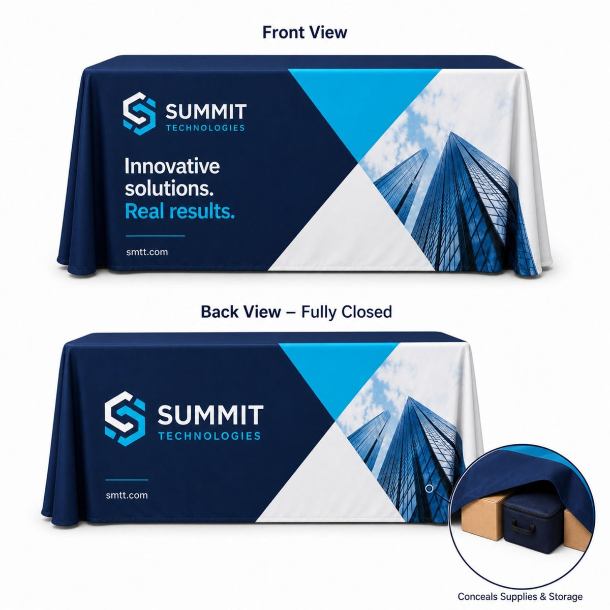 Sublimated Table Cloth for 6' table, Drape style, 4 sided, Closed Back