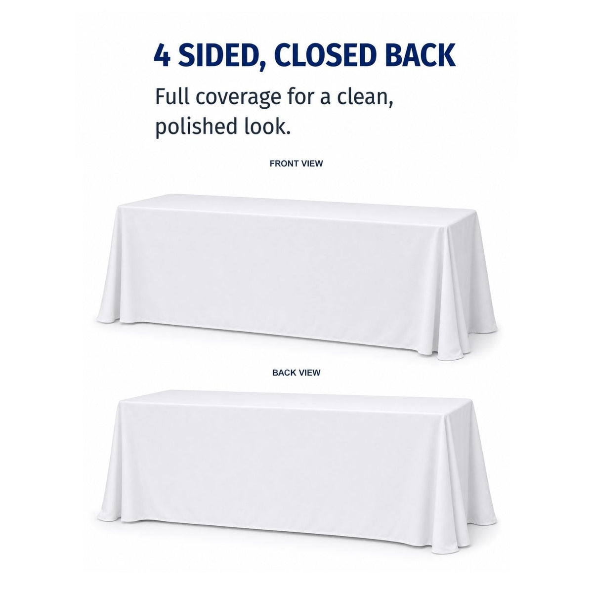 Sublimated Table Cloth for 8' table, Drape style, 4 sided, Closed Back