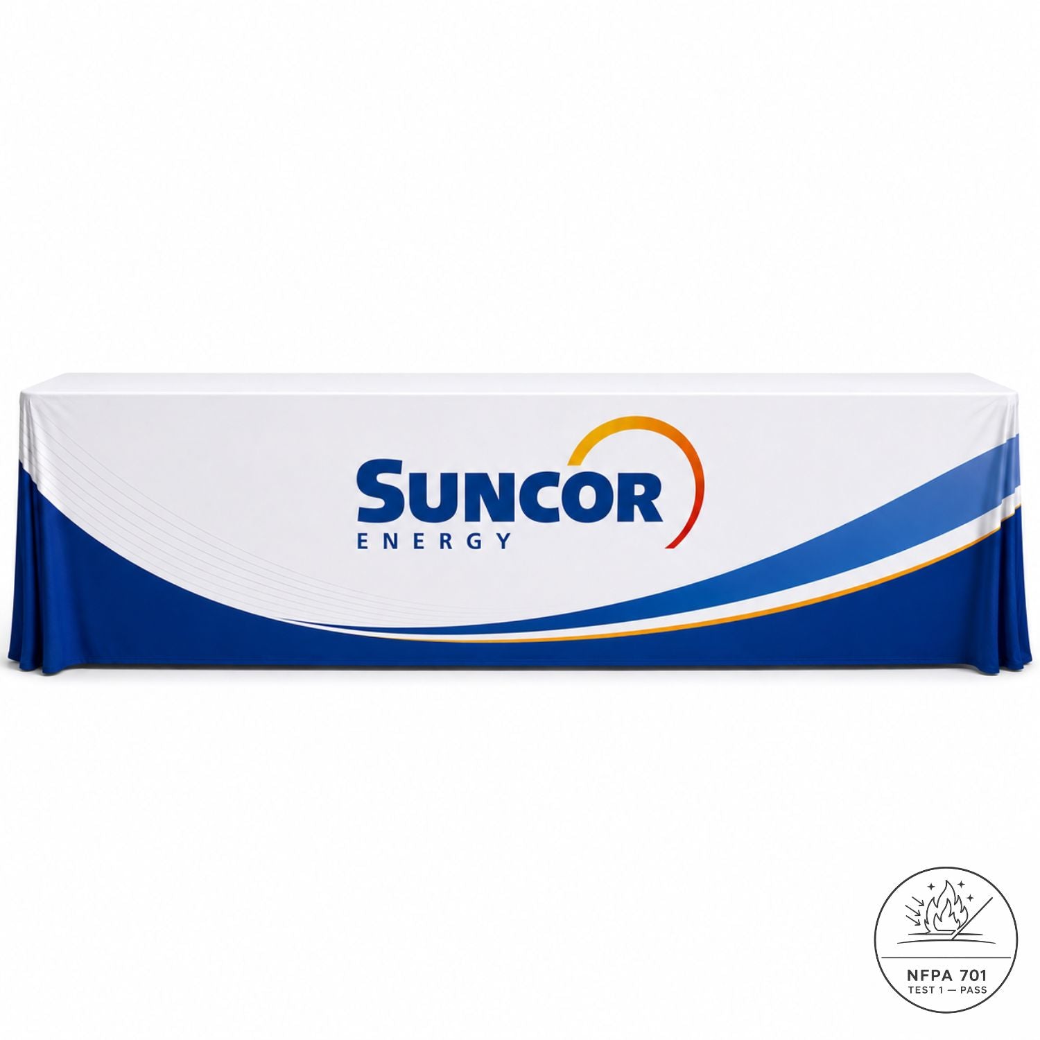Sublimated Table Cloth for 10' table, Drape style, 4 sided, Closed Back