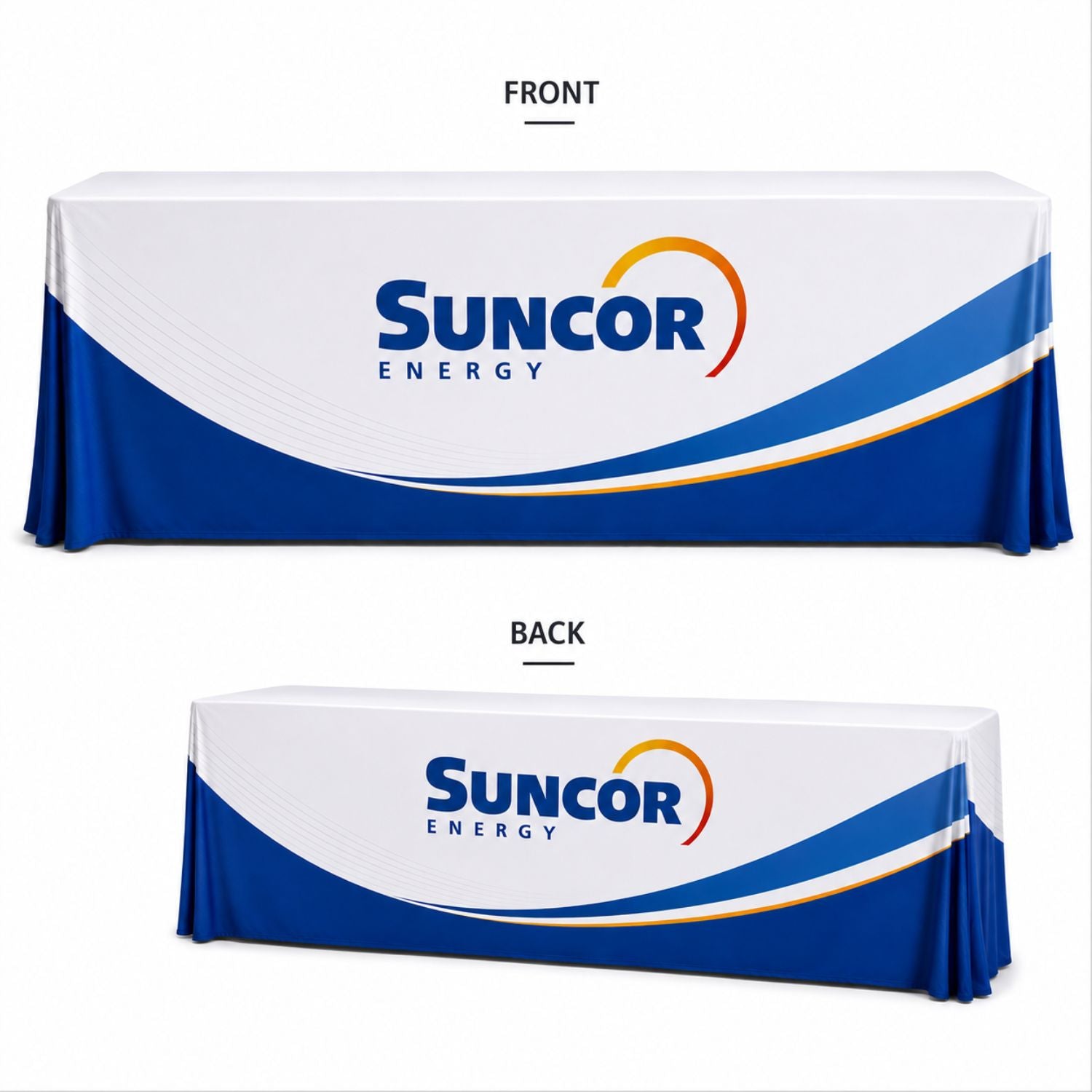 Sublimated Table Cloth for 10' table, Drape style, 4 sided, Closed Back