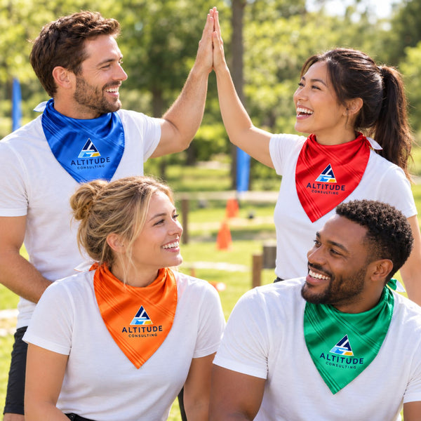 Custom printed team building bandannas from FIEL’s homepage