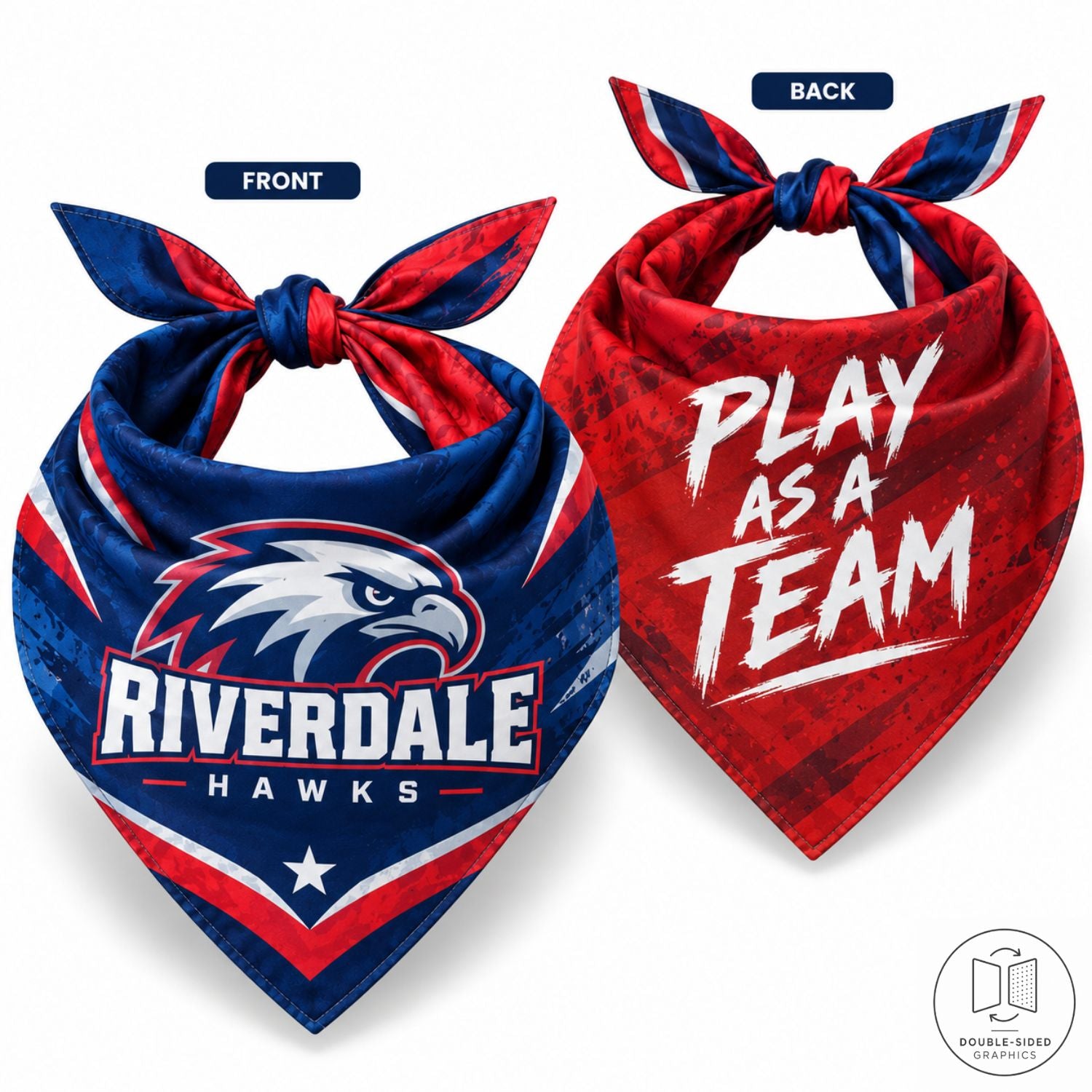 Double Sided Sublimated Bandana, 22x22, Sublimated Edge to Edge 2 sides