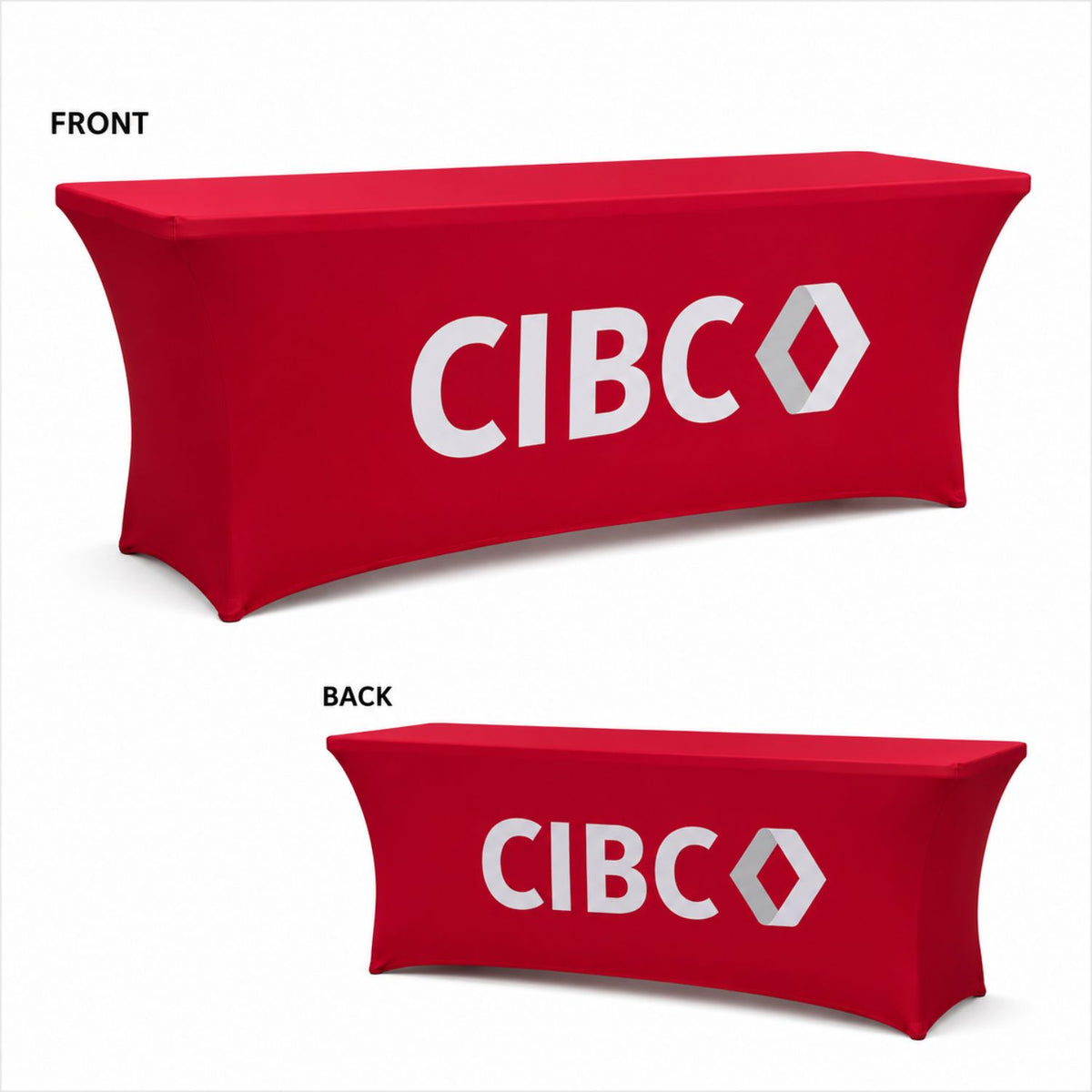 Sublimated Stretch Curved Fit Table Throw for 8ft table, 4 sided, Closed back