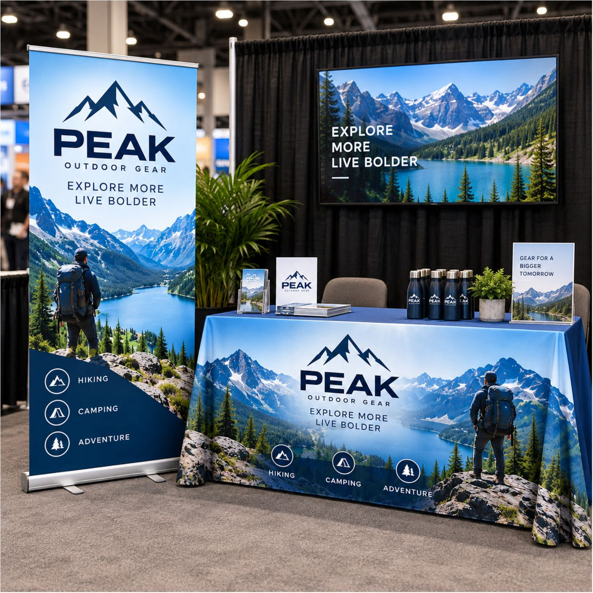 Most Popular Tradeshow Package, Premium Retractable Banner + Sublimated Tablecloth for 6' table
