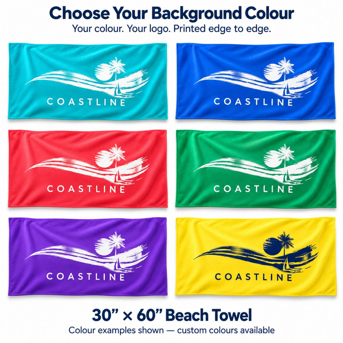 Plush and Soft Velour Terry Cotton Blend Beach Towel, 30x60, Sublimated Graphics Edge to Edge