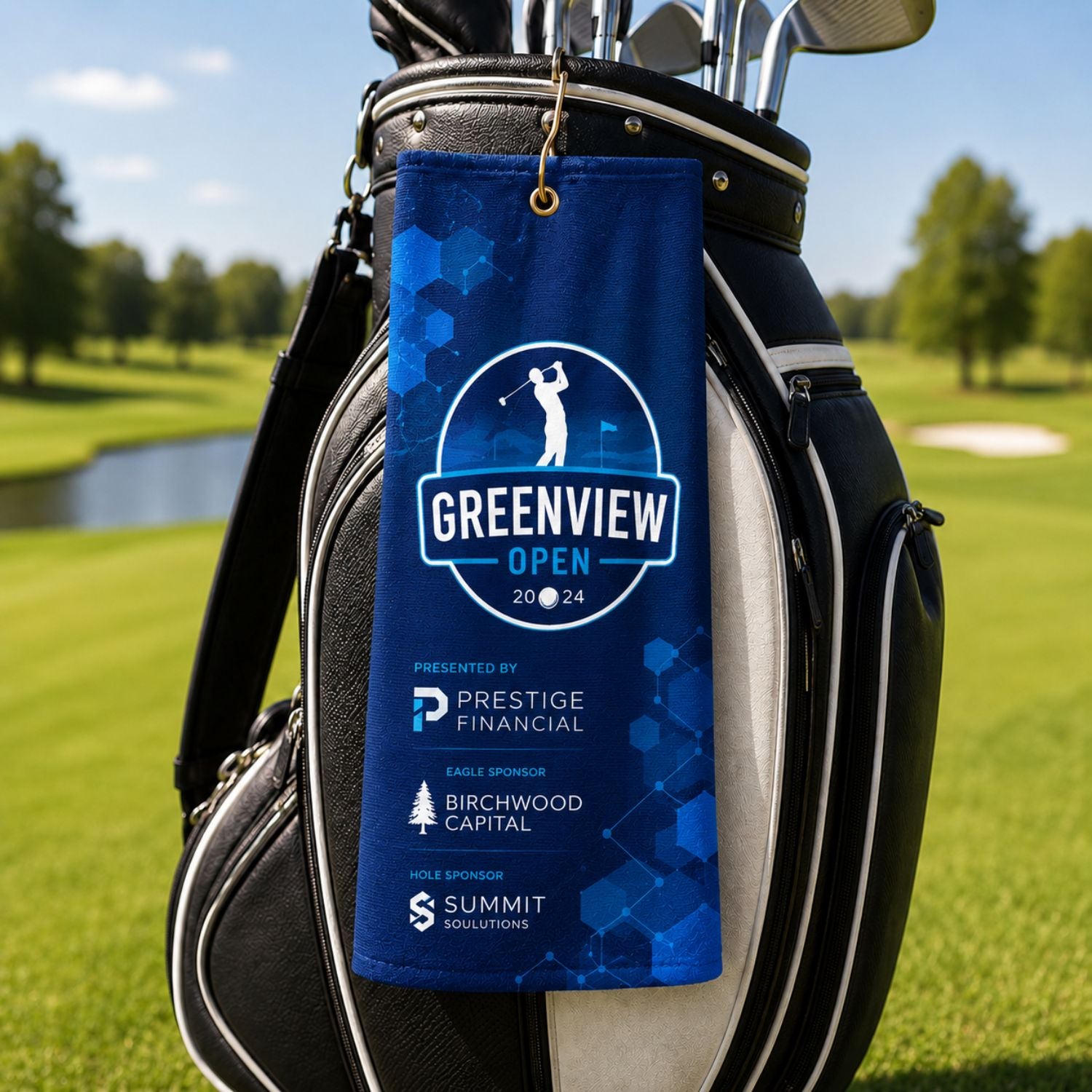 Microfiber Dri-Lite Terry Golf Towel, Finished size 5x18, Trifold Grommet & Hook, Sublimated