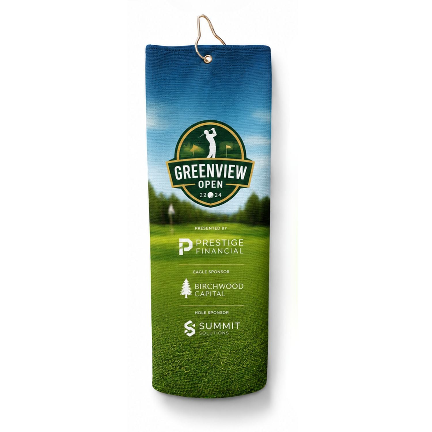 Colored Microfiber Dri-Lite Terry Golf Towel, Finished size 6x15, Trifold Grommet & Hook, Sublimated
