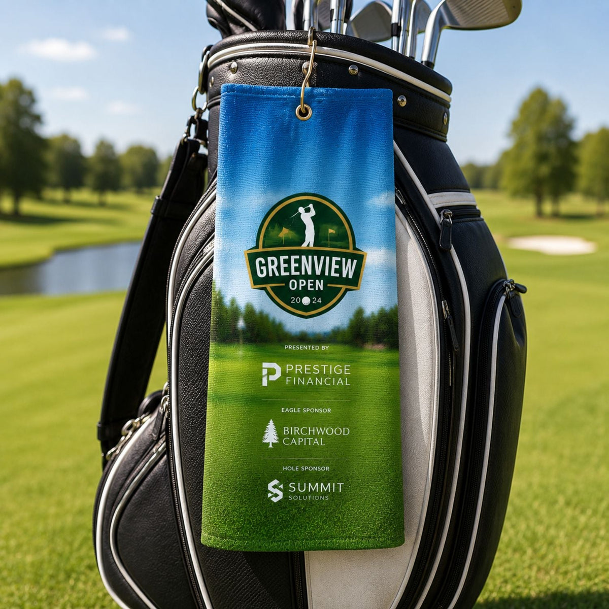 Colored Microfiber Dri-Lite Terry Golf Towel, Finished size 6x15, Trifold Grommet & Hook, Sublimated