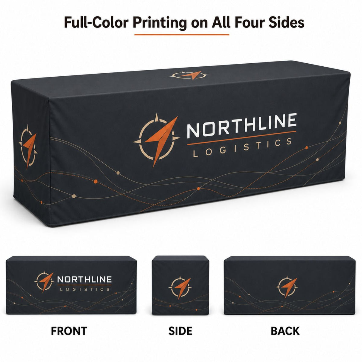 Sublimated Box Style Fitted Tablecloth for 8' Table, 4 sided, Closed back