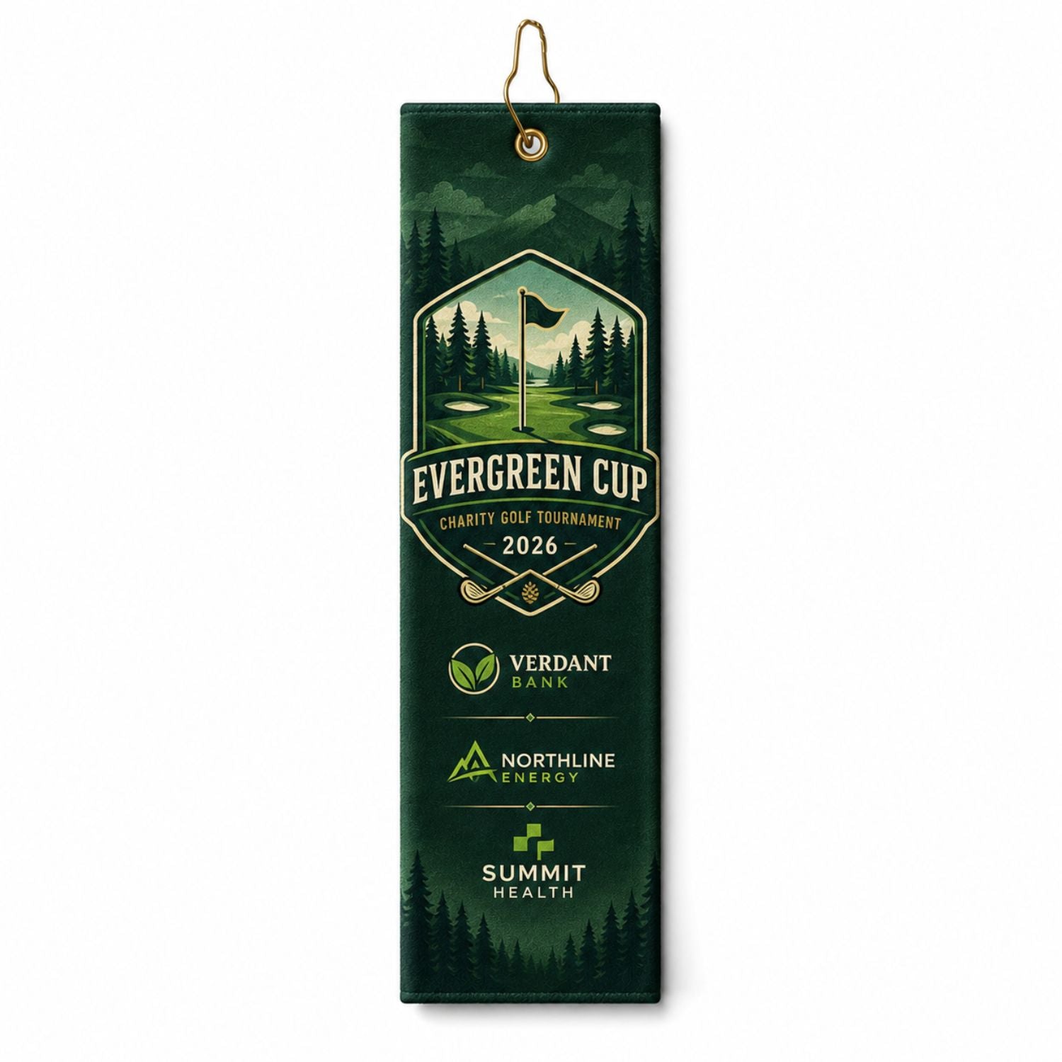 Plush Velour Terry Cotton blend Golf Towel, Finished size 5x18, Trifold Grommet and Hook, Sublimated