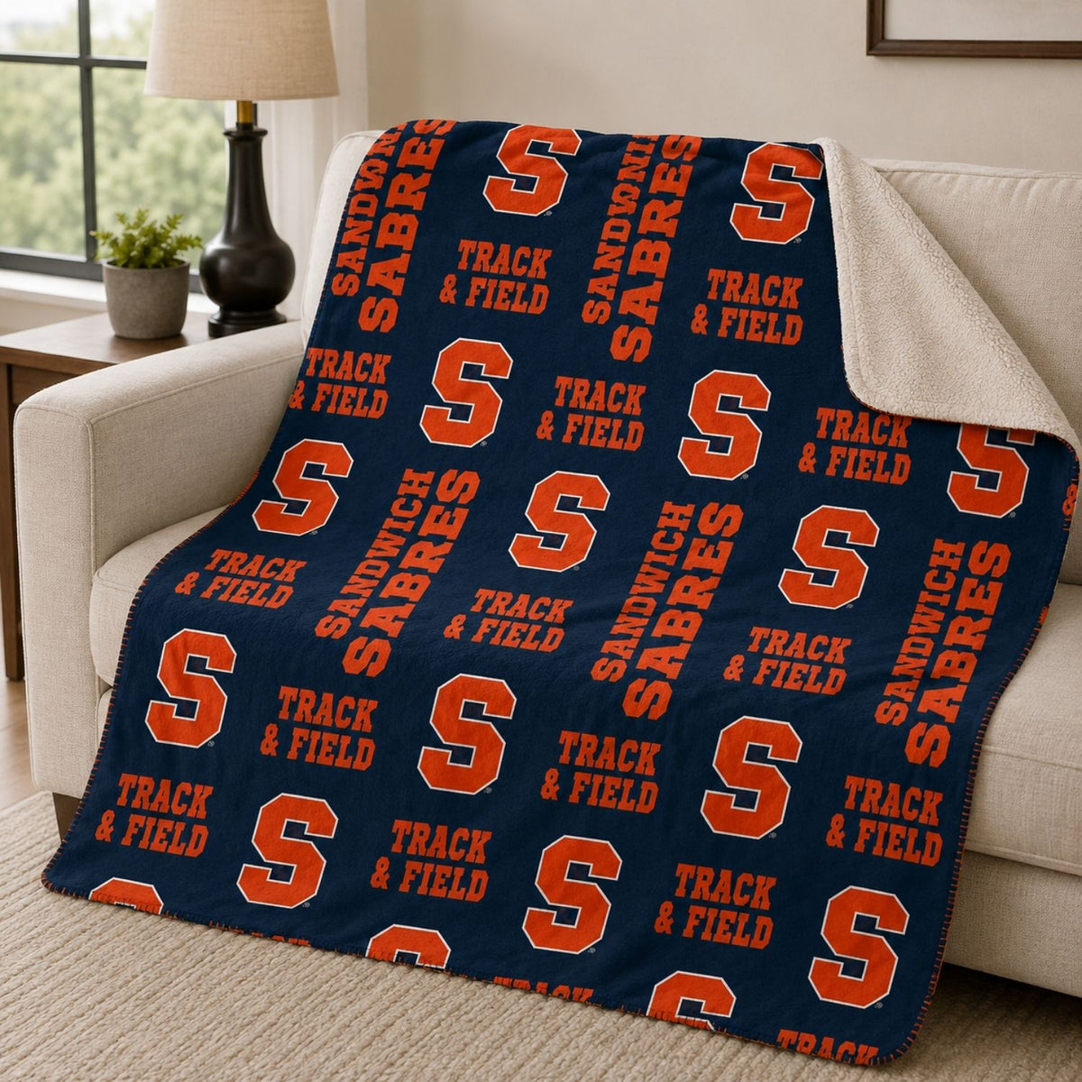 Sherpa Faux Wool Lined Micro Mink Throw, 50x60, Sublimated Edge to Edge 1 side