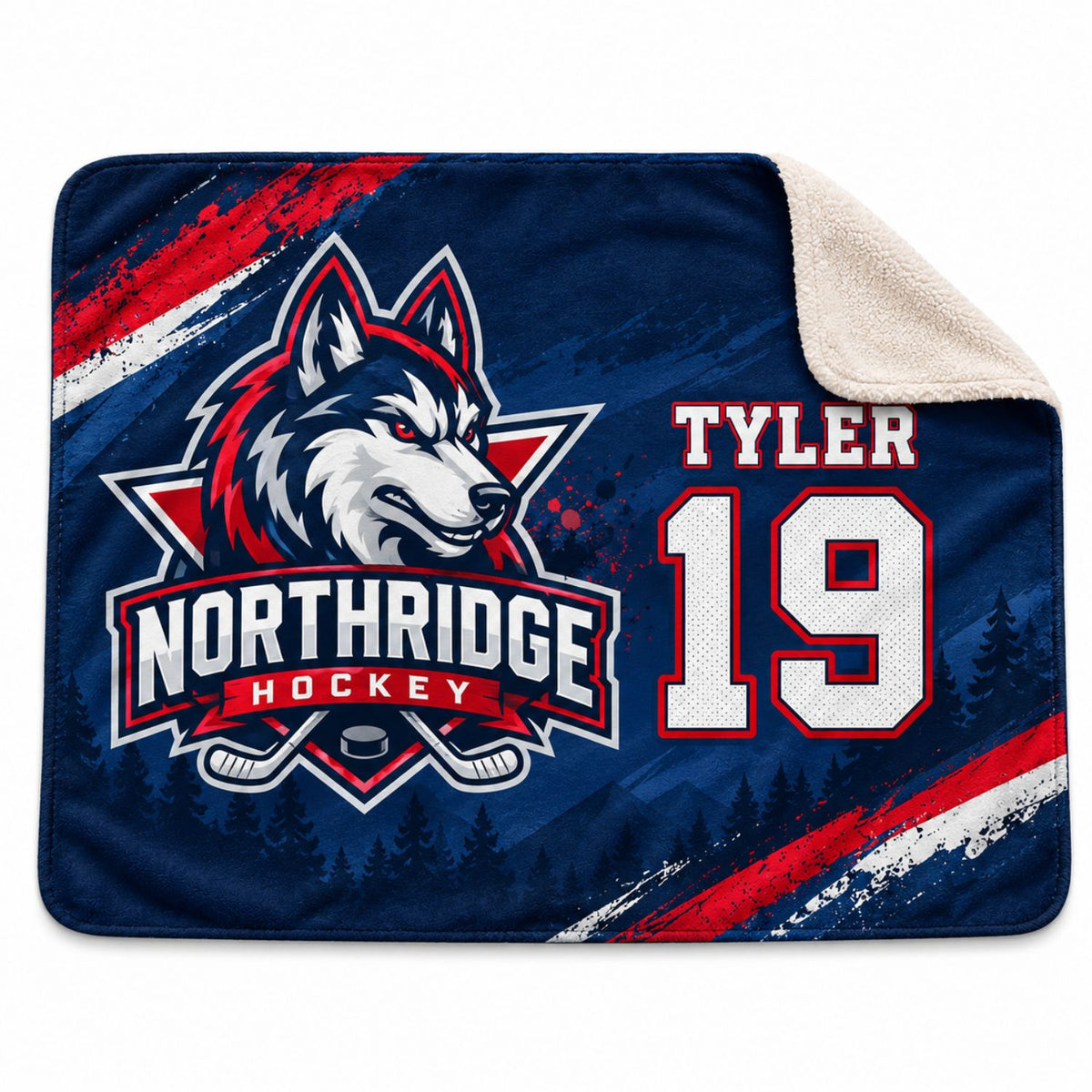 Team Blanket in Plush Sherpa Faux Wool Lined Micro Mink, 50x60, Couch size, Sublimated edge to edge