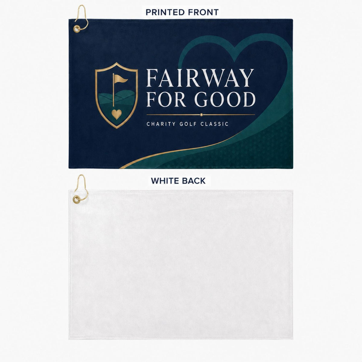 Microfiber Suede Shammy Golf Towel, 12x18, Nofold Grommet and Hook, Sublimated Edge to Edge 1 side