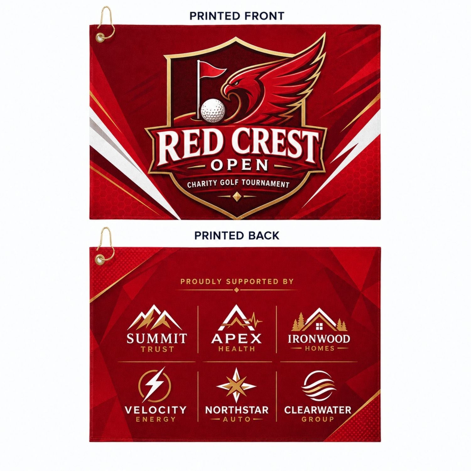 Microfiber Suede Shammy Golf Towel, 12x18, Nofold Grommet and Hook, Sublimated Edge to Edge 2 sides