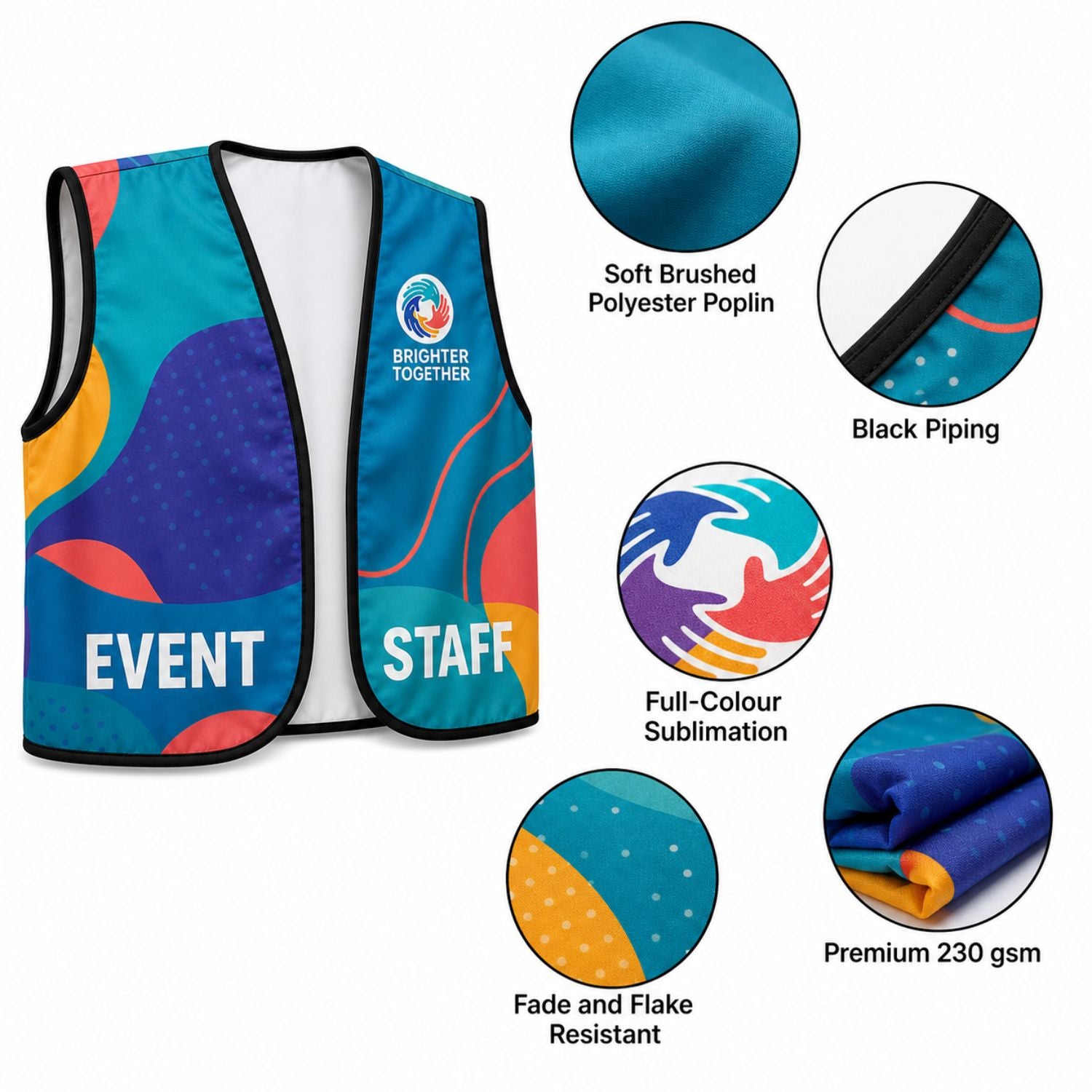 Domestic Made Poplin Vest, Fully Sublimated front and back, Uniform, Volunteer, Safety Vest