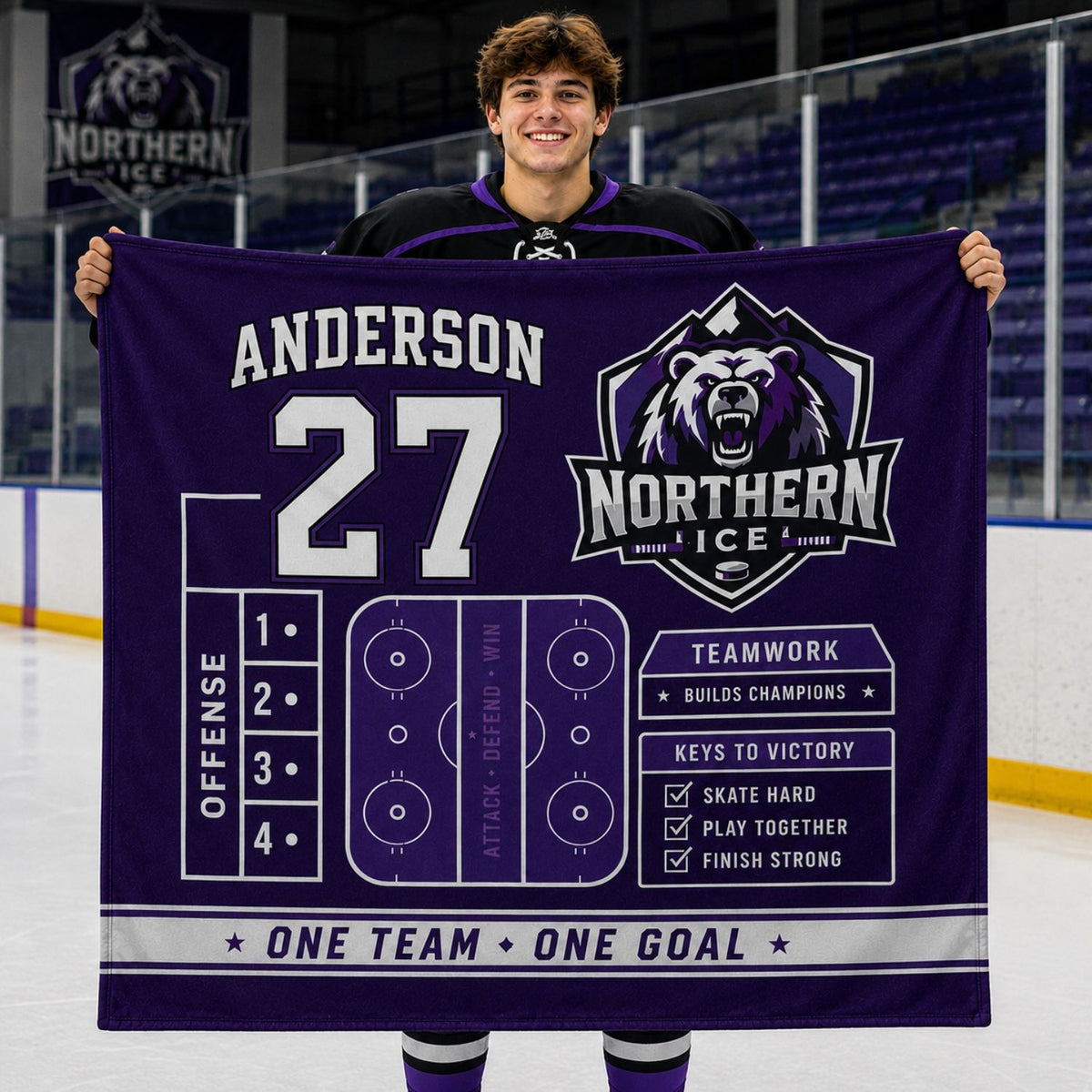 Team Blanket in Plush and cozy Mink Flannel Fleece, 50x60, Couch size, Sublimated edge to edge