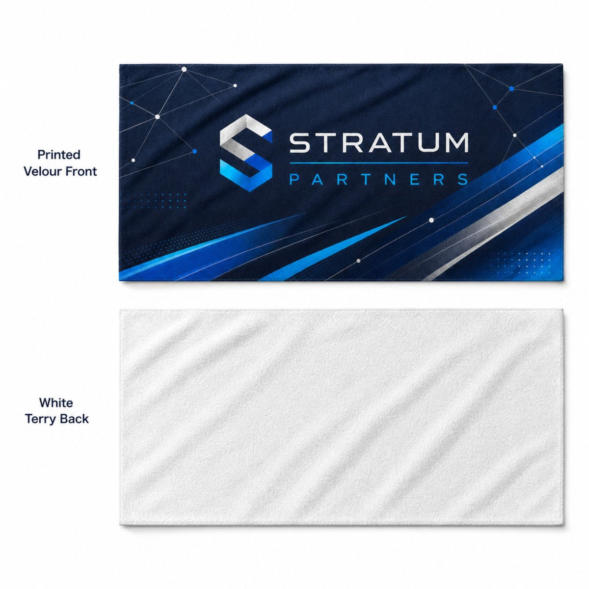 Heavier Weight, Plush Velour Terry Cotton Blend Beach Towel, 30x60, Sublimated Logo Edge to Edge