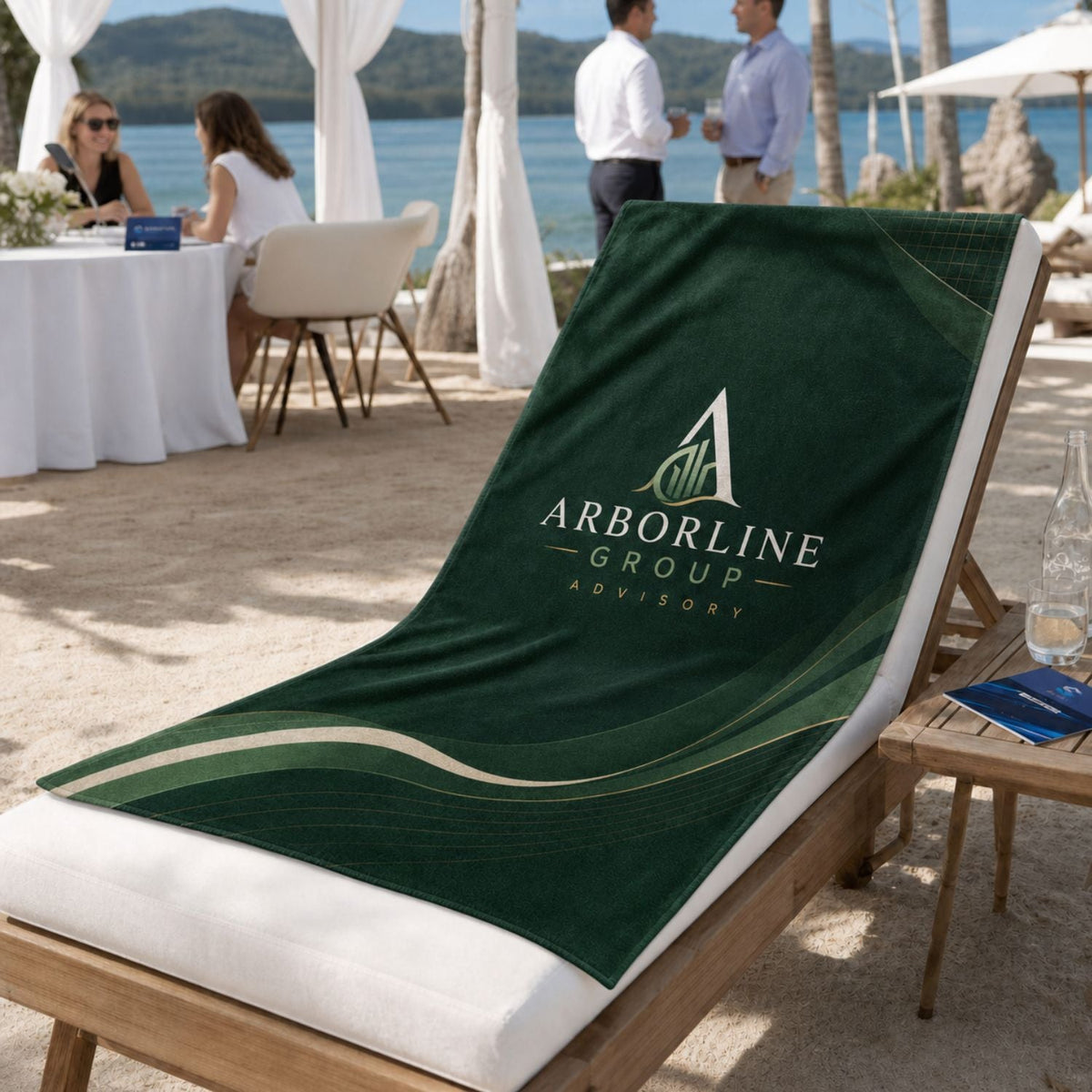 Heaviest Weight, Plush Velour Terry Cotton Blend Beach Towel, 30x60, Sublimated Logo Edge to Edge