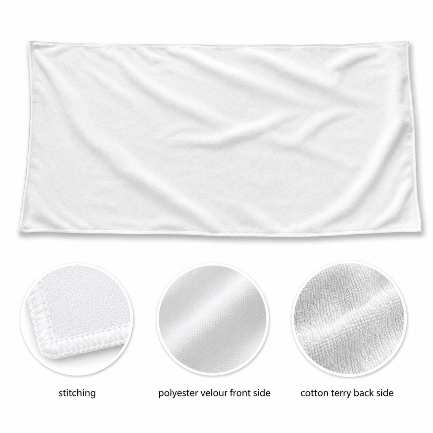 Heaviest Weight, Plush Velour Terry Cotton Blend Beach Towel, 30x60, Sublimated Logo Edge to Edge