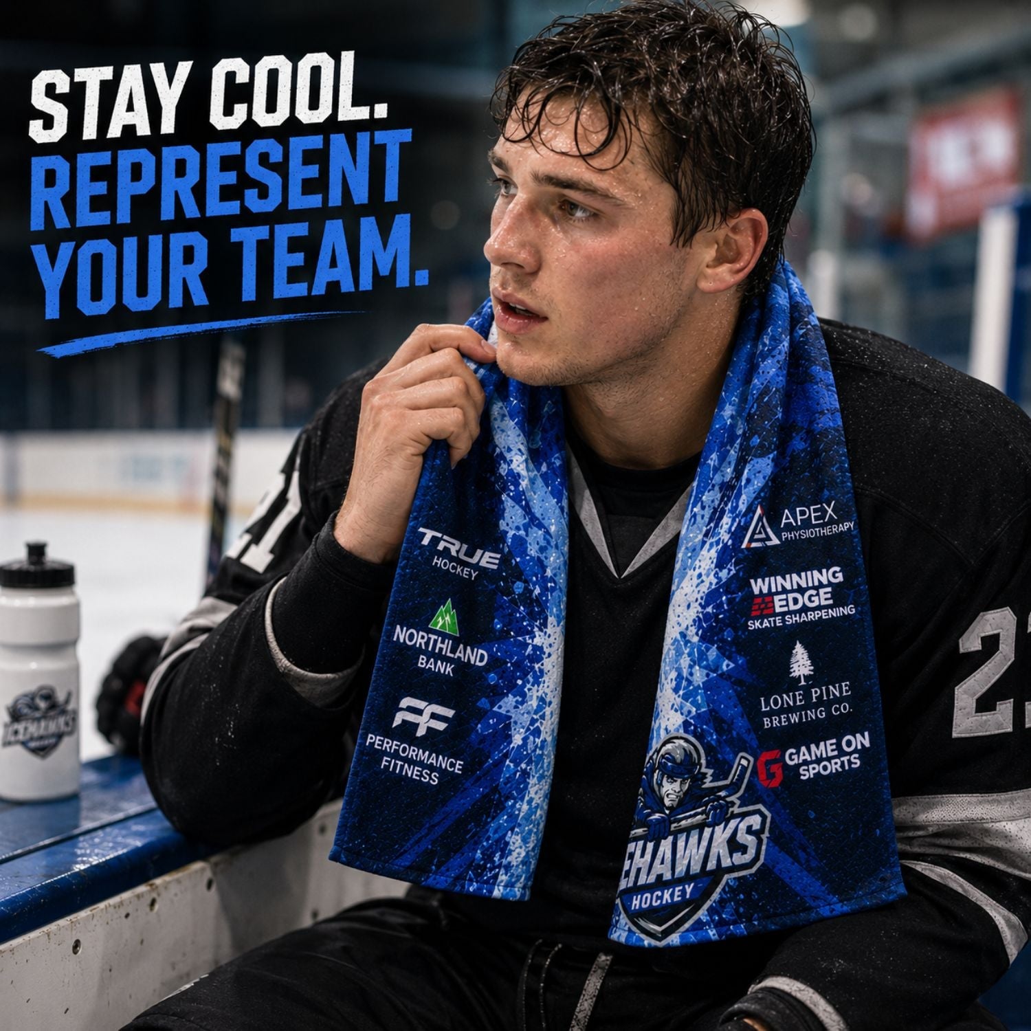 Colored Cooling Towel, 12"x40", Edge to Edge sublimation 1 side.