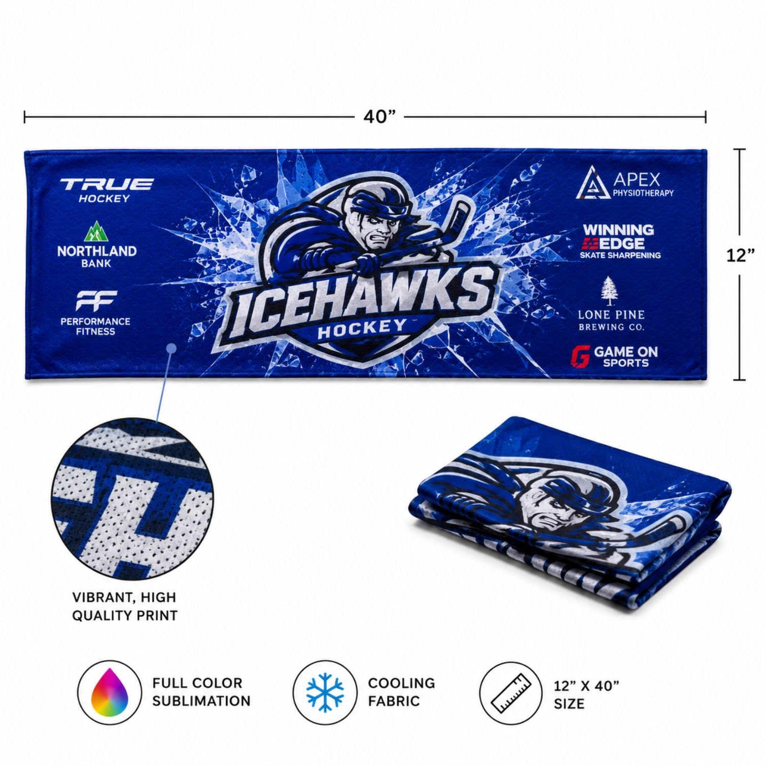 Colored Cooling Towel, 12"x40", Edge to Edge sublimation 1 side.