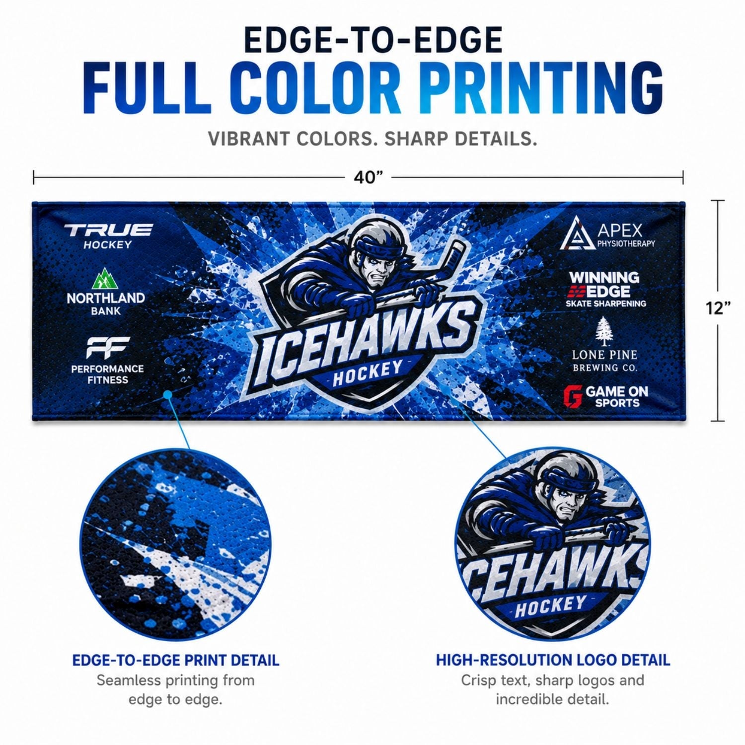 Colored Cooling Towel, 12"x40", Edge to Edge sublimation 1 side.