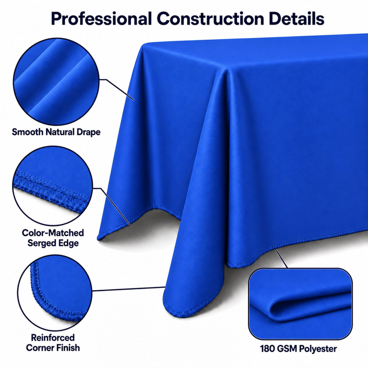 Polycotton Twill Table Throw for 6′ Table – Drape Style, 4-Sided, Closed Back, Blank Only