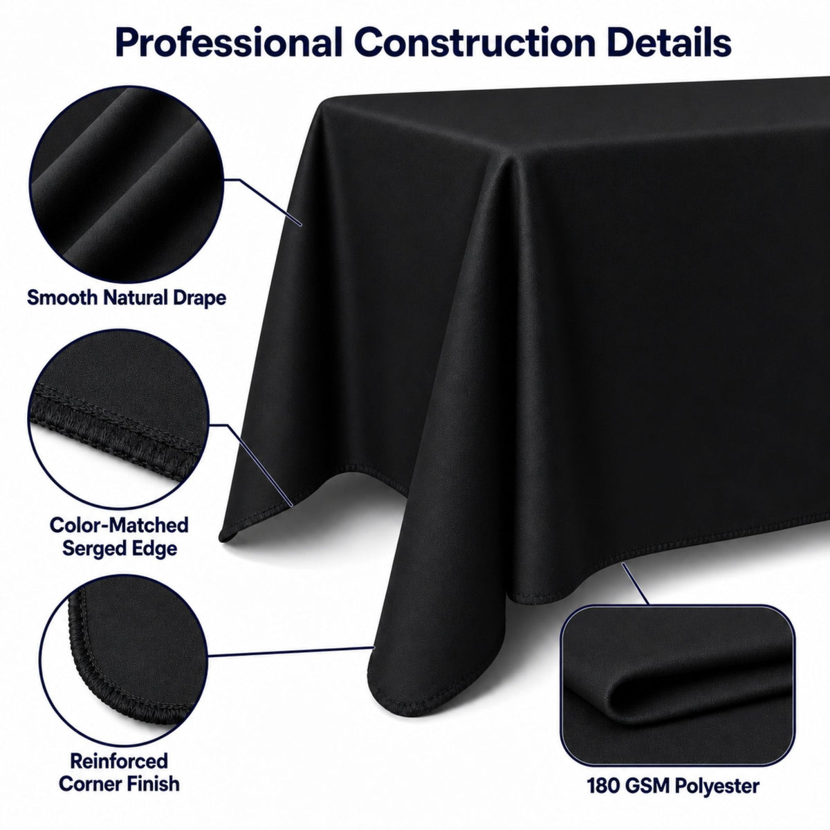Polycotton Twill Table Throw for 6′ Table – Drape Style, 4-Sided, Closed Back, Blank Only