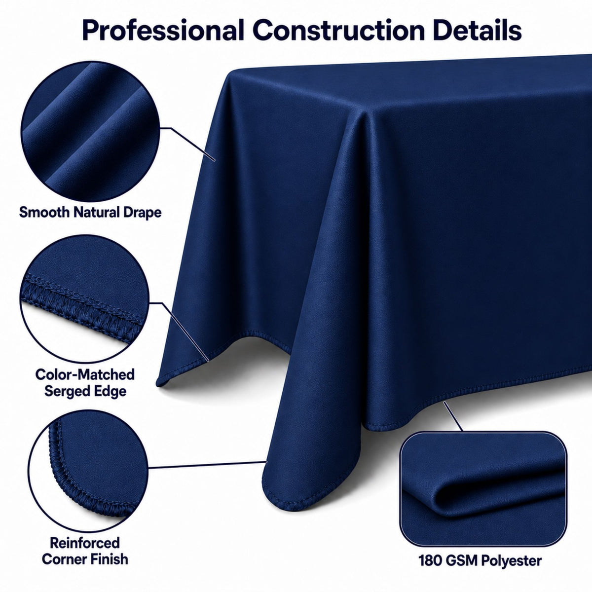 Polycotton Twill Table Throw for 6′ Table – Drape Style, 4-Sided, Closed Back, Blank Only