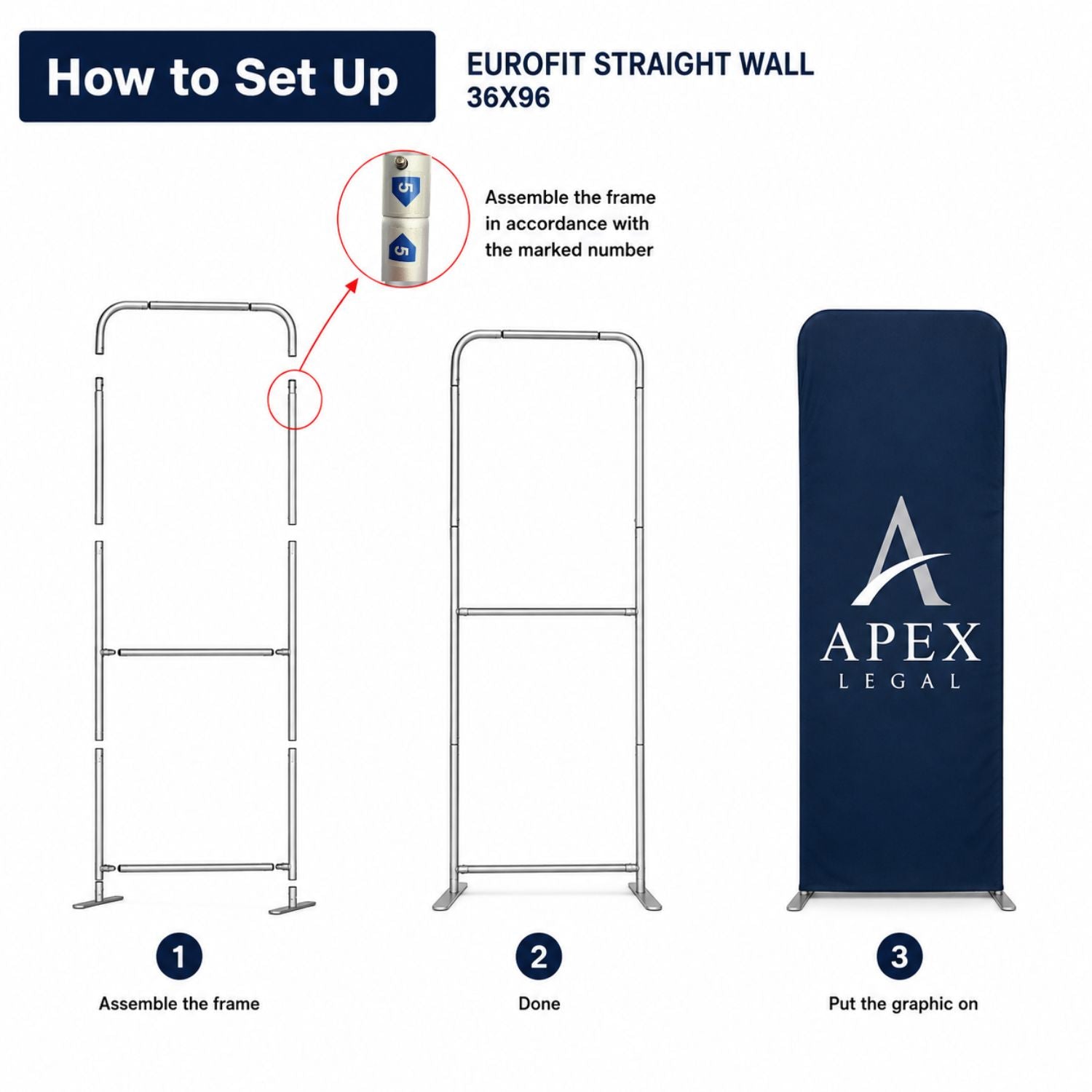 3'W x 96"H EuroFit Tension Fabric Banner Display Kit, Graphics Double Sided, NO SETUP CHARGE
