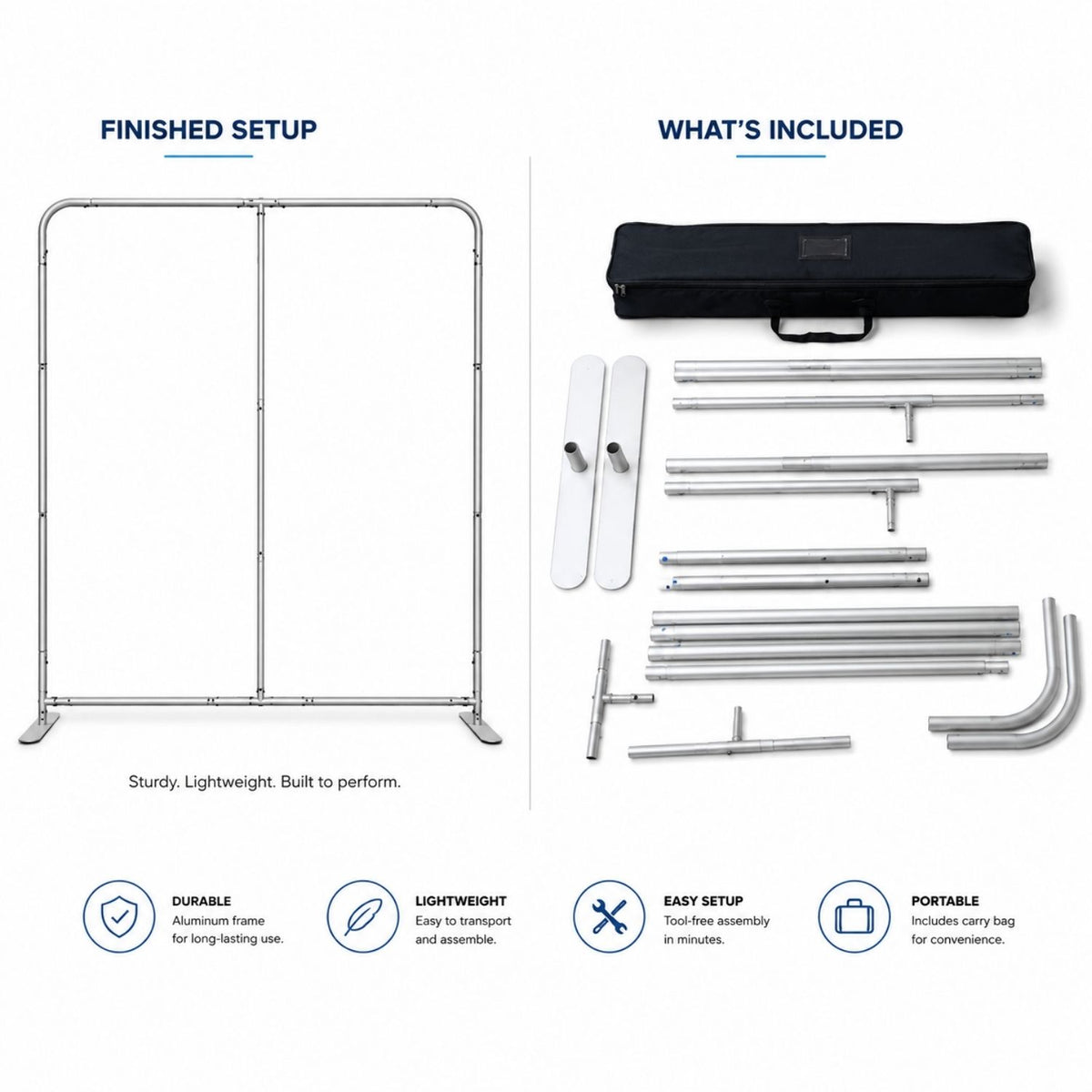 8'W x 8'H EuroFit Straight Wall Hardware Only, Frame and Carry Case. Graphics are not included