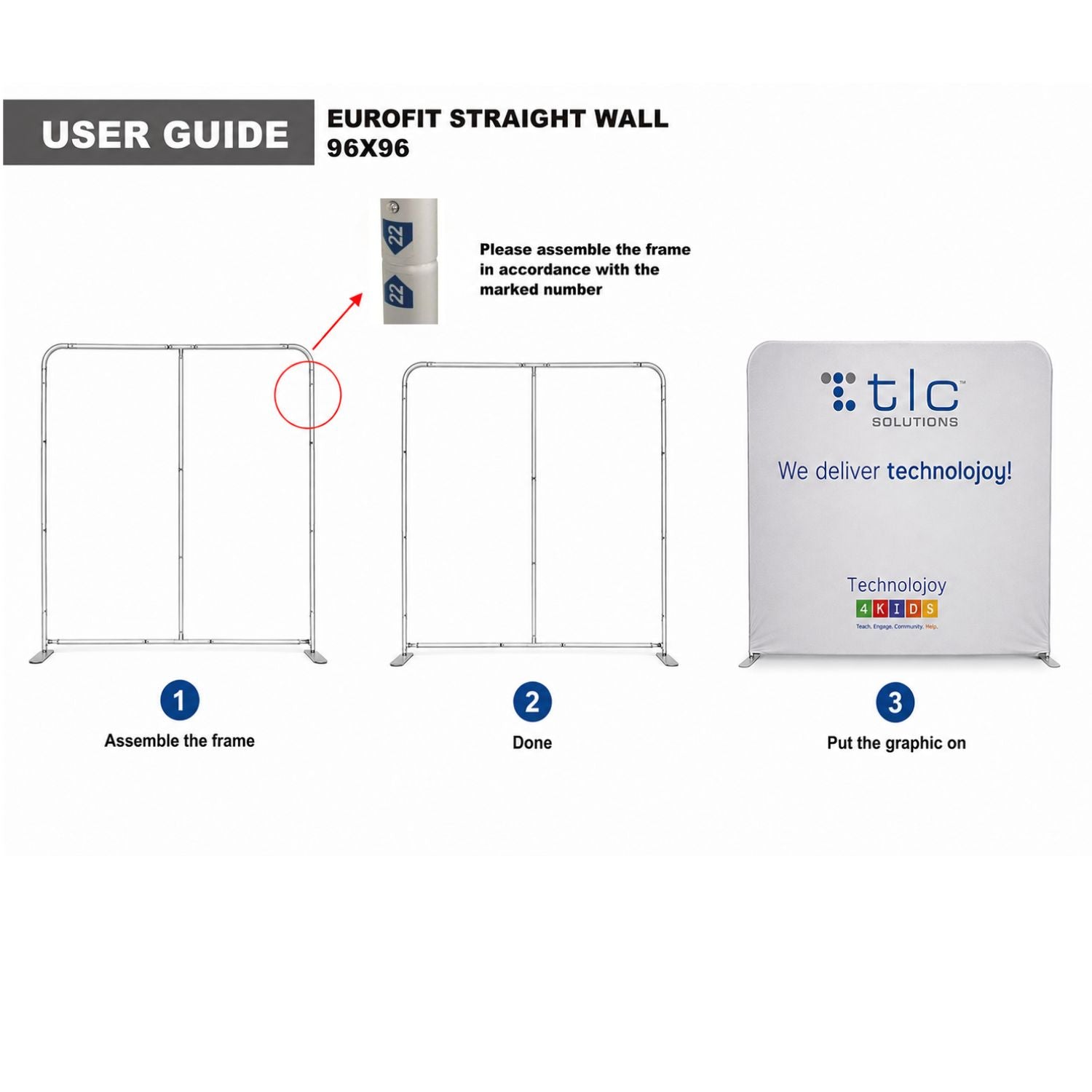8'W x 8'H EuroFit Tension Fabric Straight Wall Kit, Double Sided Graphics, Superior Block out Fabric