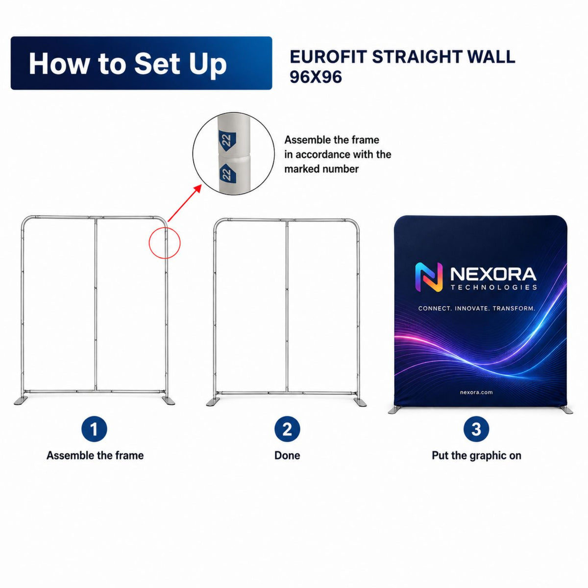 8'W x 8'H EuroFit Tension Fabric Straight Wall Display Kit,Double Sided Graphics, NO SETUP CHARGE