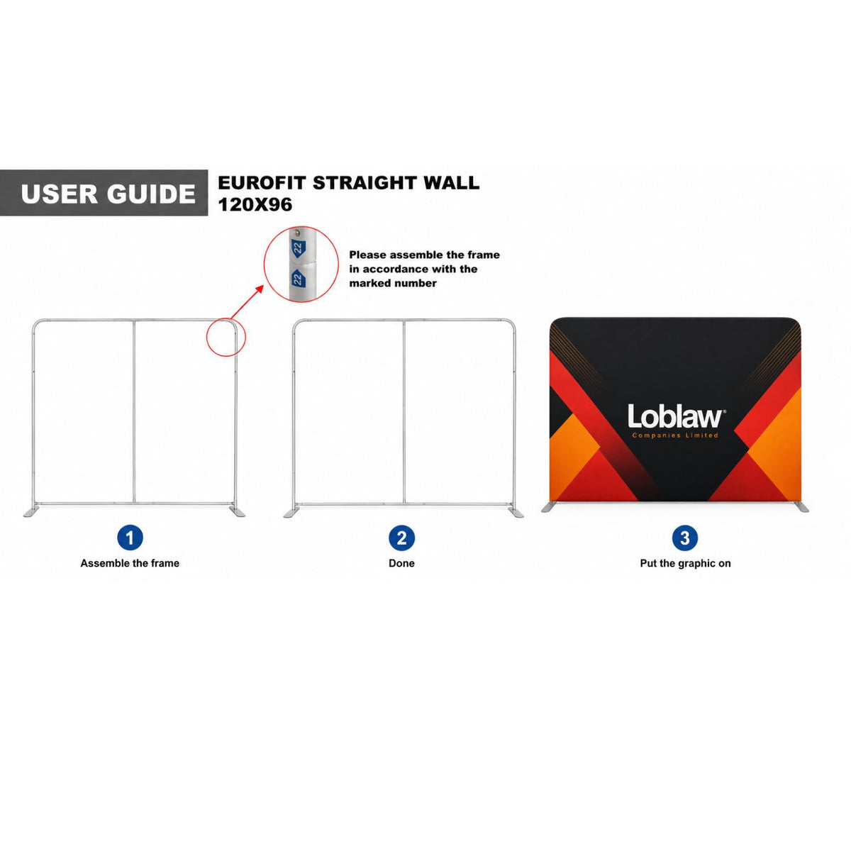 10'W x 8'H EuroFit Tension Fabric Straight Wall Kit, Double Sided Graphics, Superior Blockout Fabric