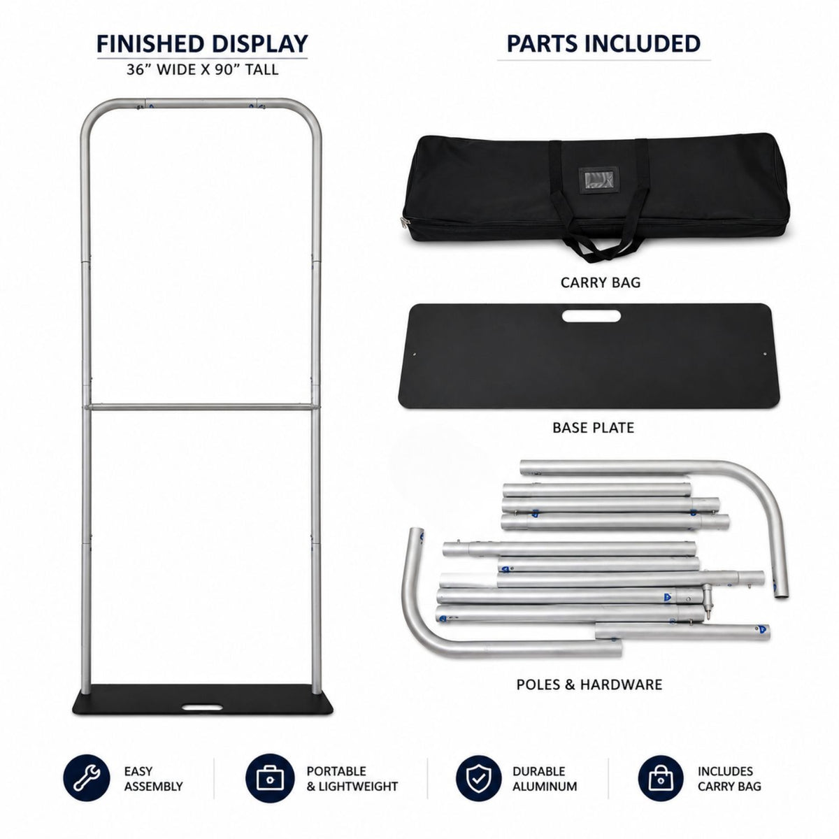 3'W x 90"H EuroFit Tension Fabric Banner with Steel Base, Graphics Double Sided, NO SETUP CHARGE