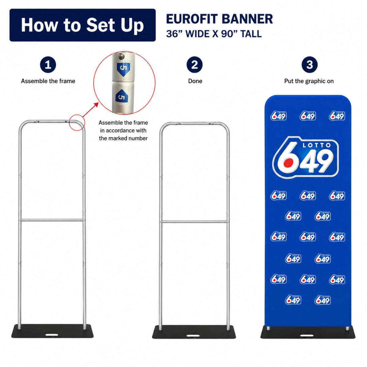 3'W x 90"H EuroFit Tension Fabric Banner with Steel Base, Graphics Double Sided, NO SETUP CHARGE