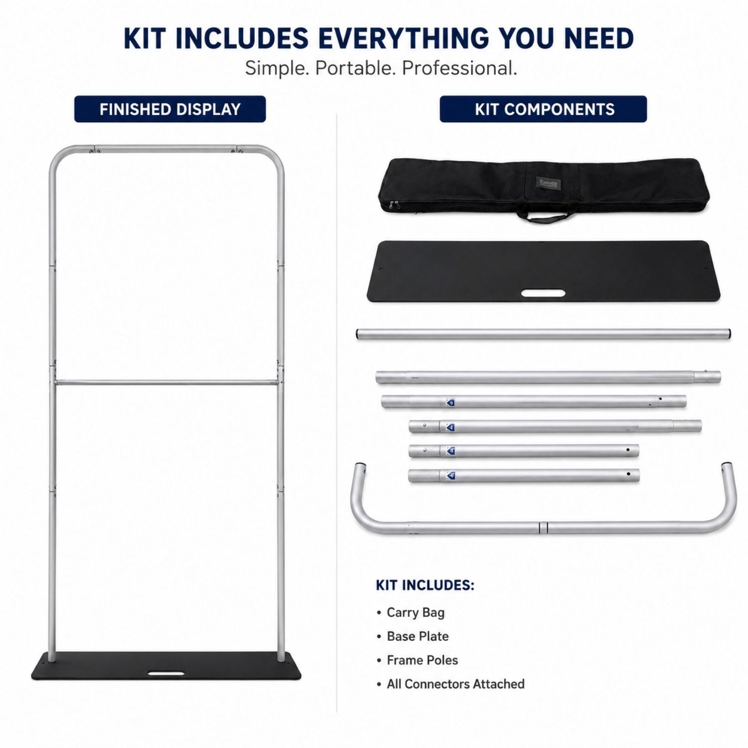 4'W x 90"H EuroFit Banner Hardware Only, Frame with Steel Base and Carry Case. Graphics not included