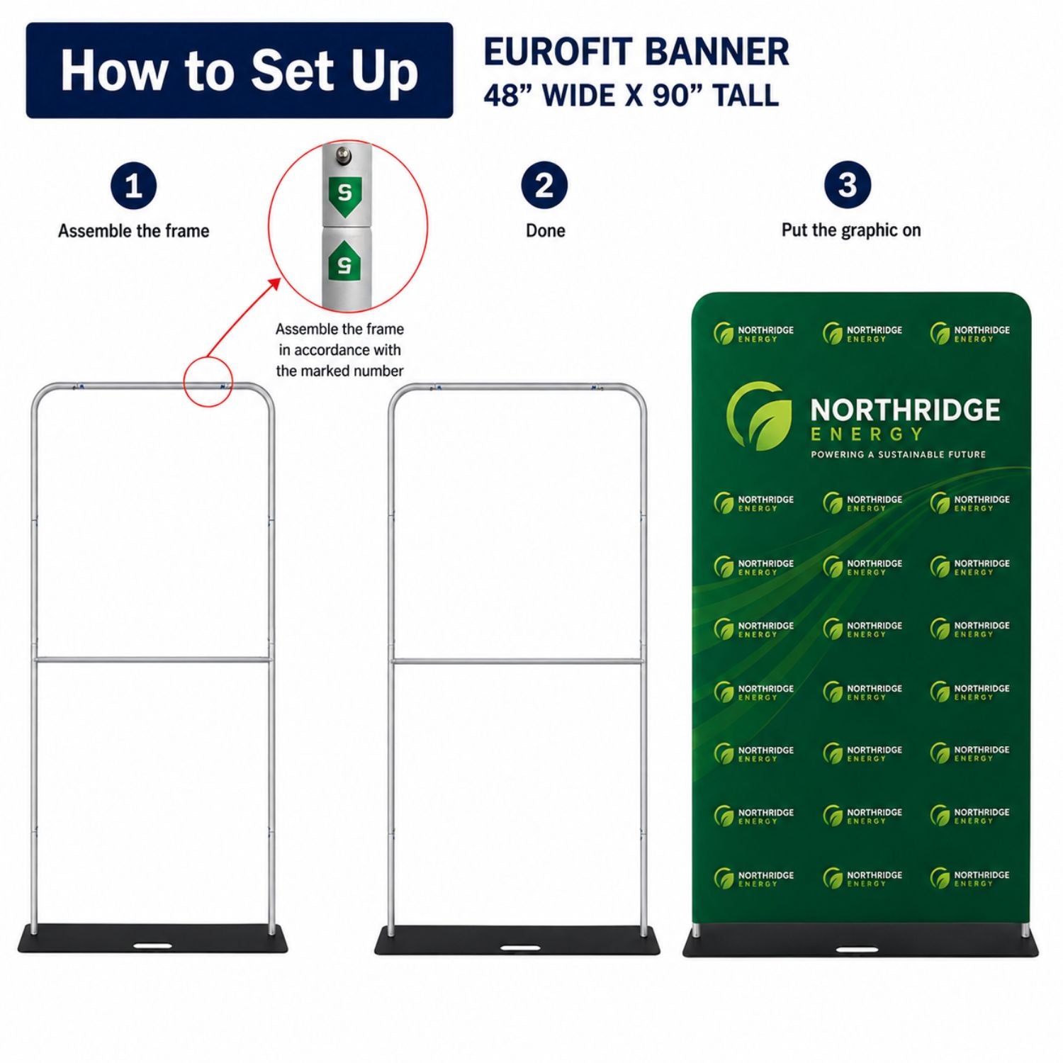 4'W x 90"H EuroFit Tension Fabric Banner with Steel Base, Graphics Double Sided, NO SETUP CHARGE