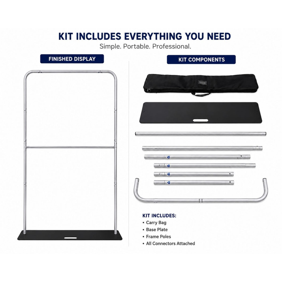 5'W x 90"H EuroFit Banner Hardware Only, Frame with Steel Base and Carry Case. Graphics not included
