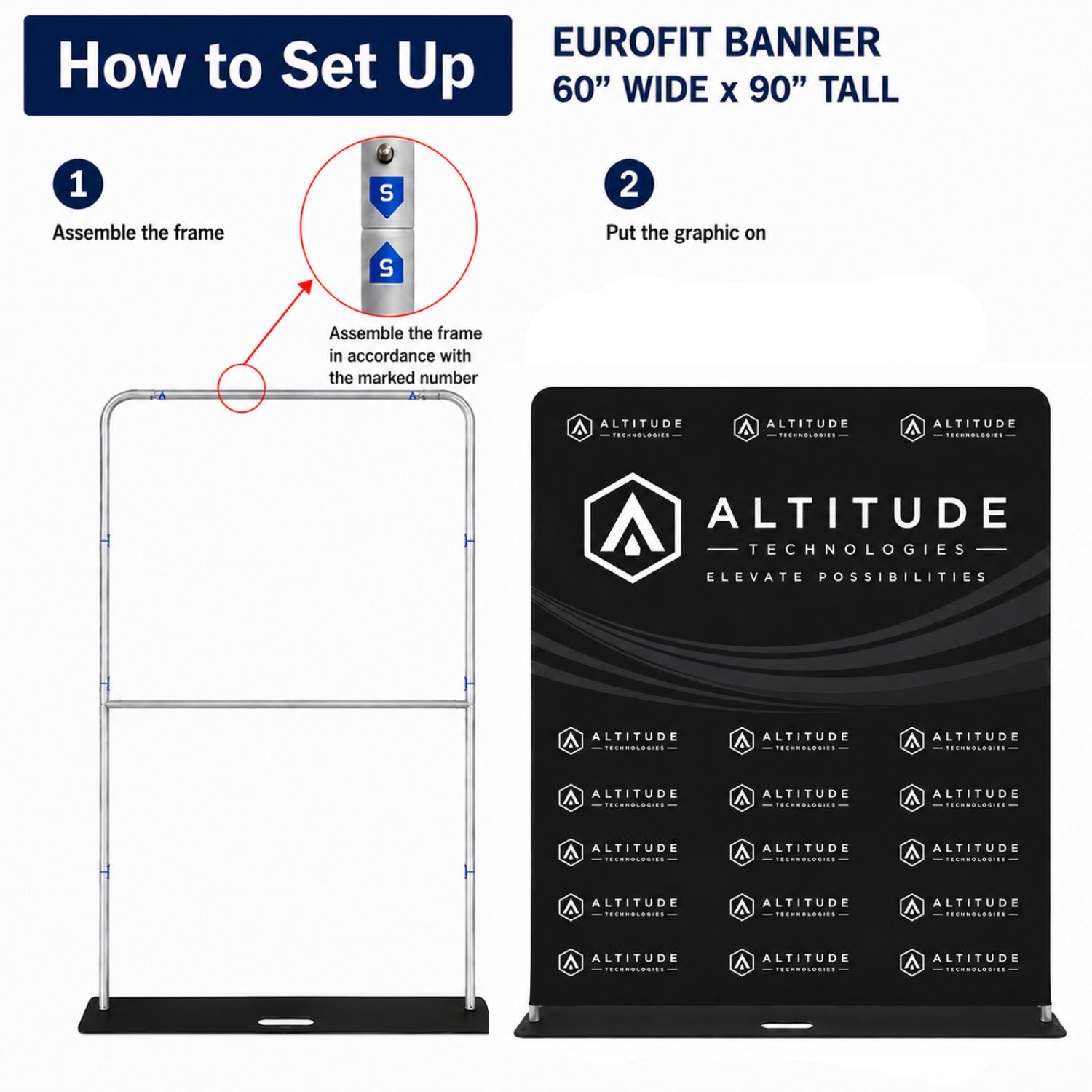 5'W x 90"H EuroFit Tension Fabric Banner with Steel Base, Graphics Double Sided, NO SETUP CHARGE