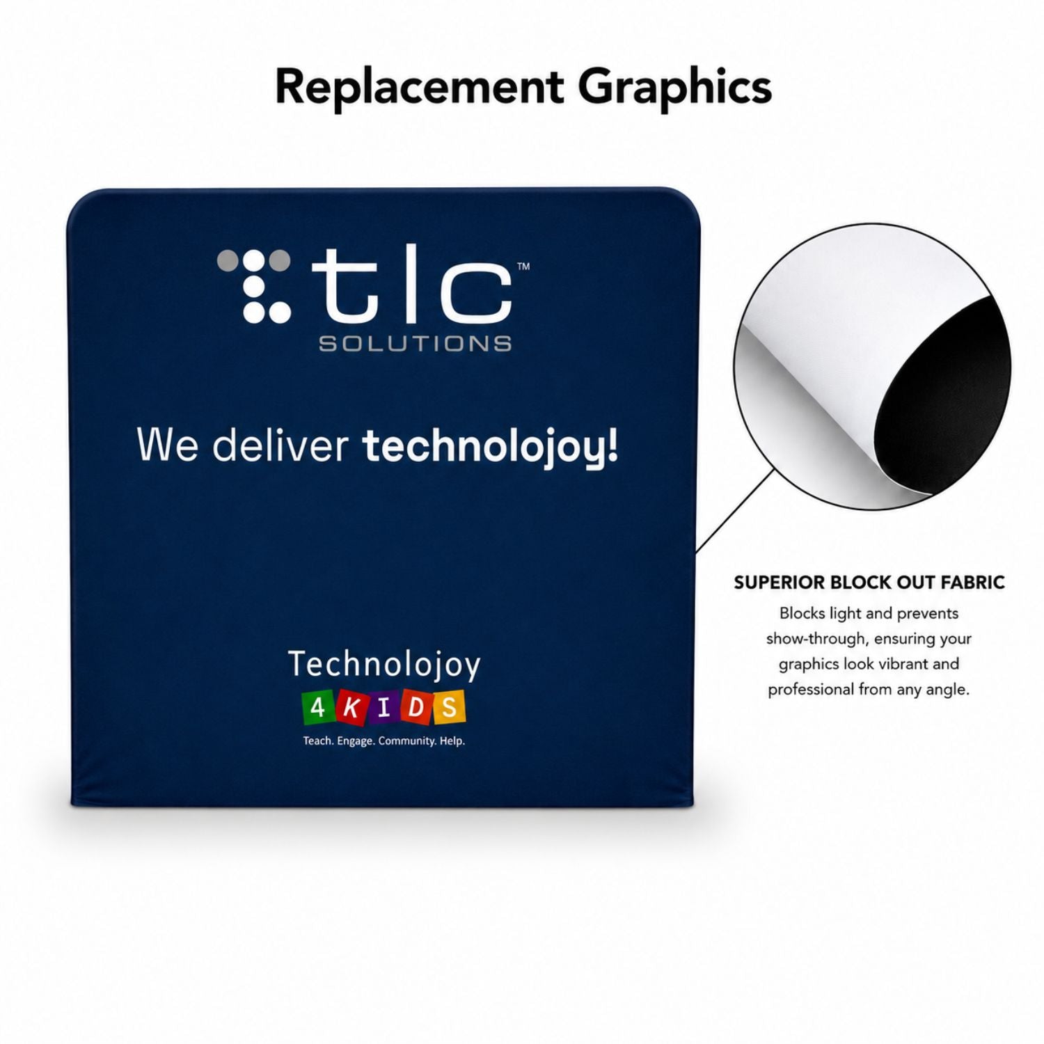 Replacement Graphics Double Sided 8'W x 8'H EuroFit Superior Block out Tension Fabric Slip on cover