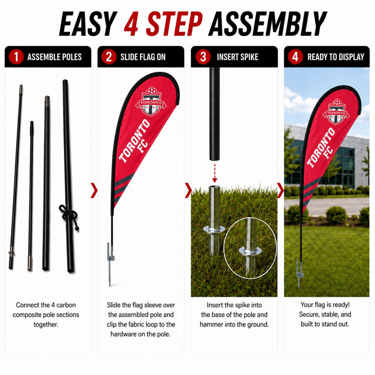 7.5' X-Small Tear Drop Flag Kit, Full Color Graphics Single Sided, Outdoor Spike base, Indoor Cross Base