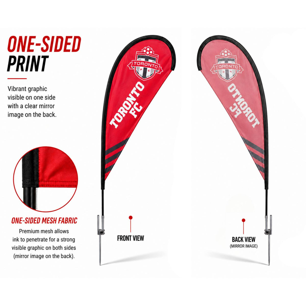 7.5' X-Small Tear Drop Flag Kit, Full Color Graphics Single Sided, Outdoor Spike base, Indoor Cross Base